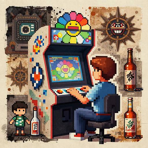 Pixel Art Retro Arcade Gamer Collage