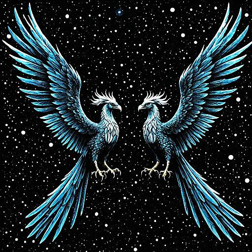 Celestial Phoenixes in Retro MSPaint Style