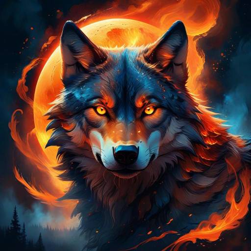 Majestic Wolf Amid Fiery Elements