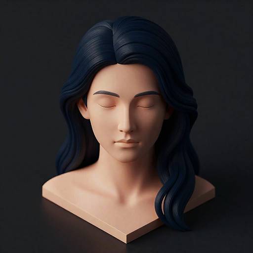 Isometric Realistic 3D Bust with Indigo Hair