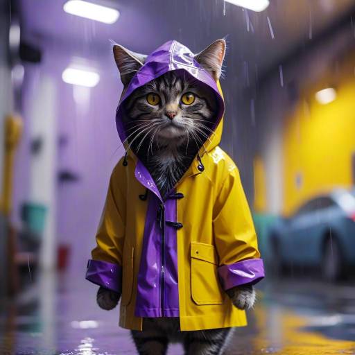 Adorable Cat in Colorful Raincoat