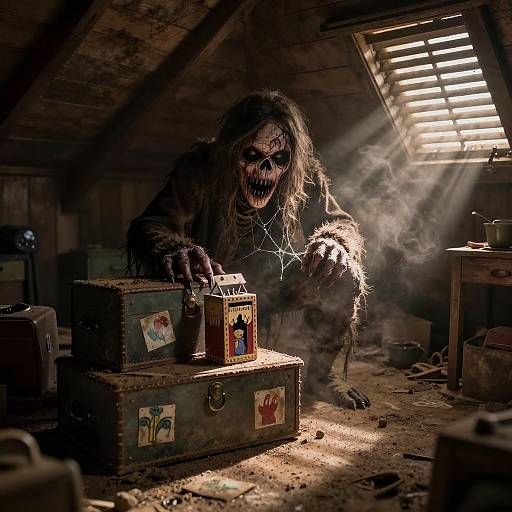 Horrifying Monster in Dusty Attic Playroom