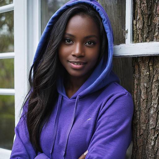 Realistic Dark-Skinned Girl by Window