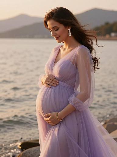Lavender Maternity Gown at Sunset
