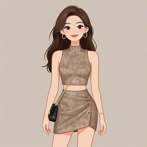 Chic Woman in Neutral Suede Outfit