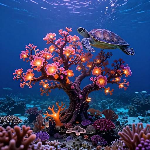 Surreal Underwater Bioluminescent Tree