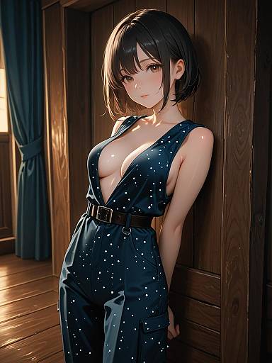 Anime Woman in Polka Dot Sleeveless Jumpsuit