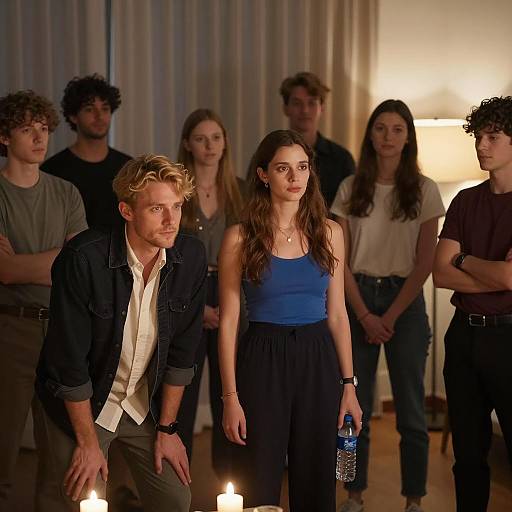 Intimate Gathering in Candlelit Room