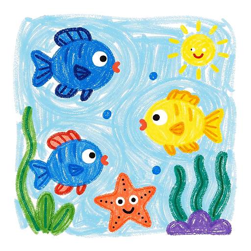 Playful Childlike Underwater Drawing
