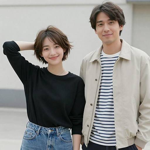 Outdoor Portrait of Young Couple Smiling