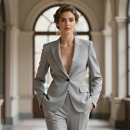 Woman in Light Gray Tailored Pant Suit