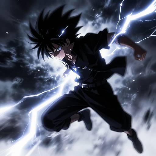 Dynamic Spiky-Haired Anime Boy Leap