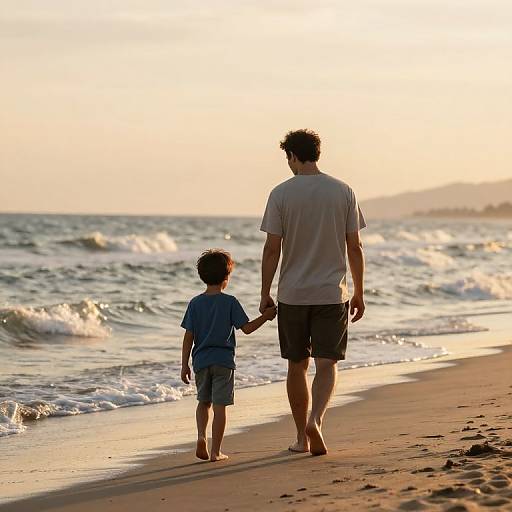 Father and Son Beach Stroll