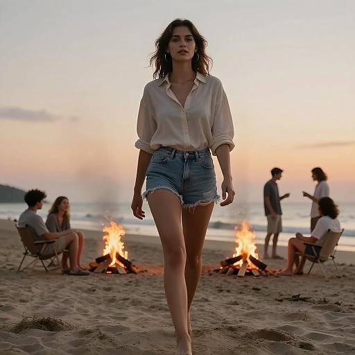 Elegant Woman at Sunset Beach Scene