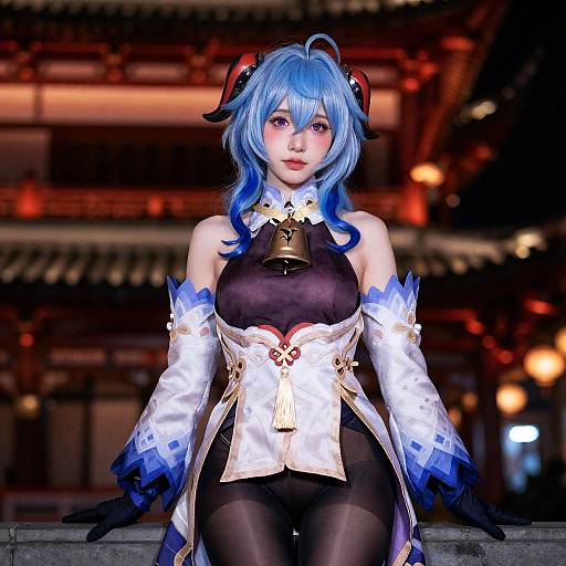 Photorealistic Ganyu Nighttime Outdoor Portrait