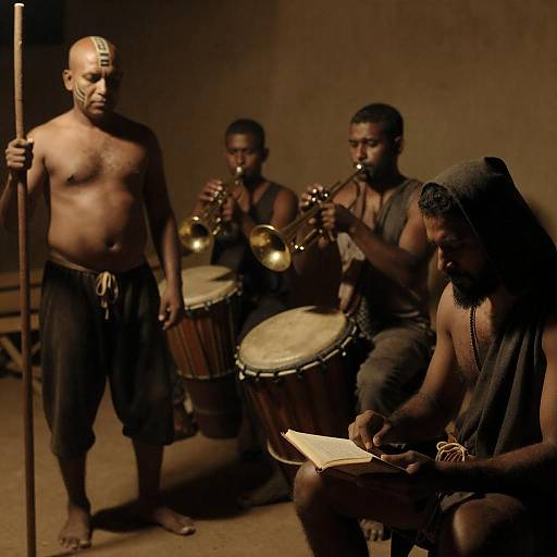 Rustic Ritual: Four Men in Warm Light