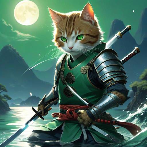 Fierce Cat Warrior Under Moonlight