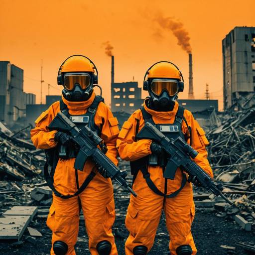 Futuristic Hazmat Soldiers in Post-Apocalyptic Urban Ruins
