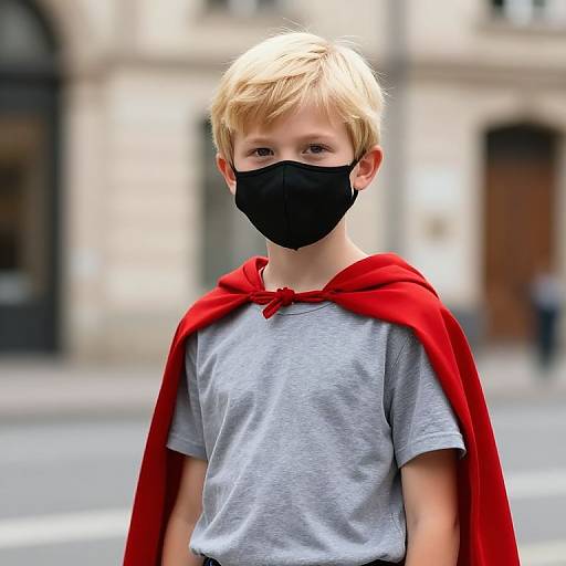 Blonde Boy with Mask and Cape