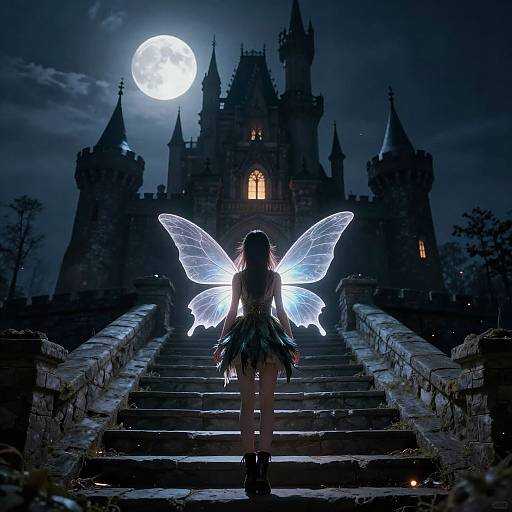 Glowing Fairy Before Dark Castle