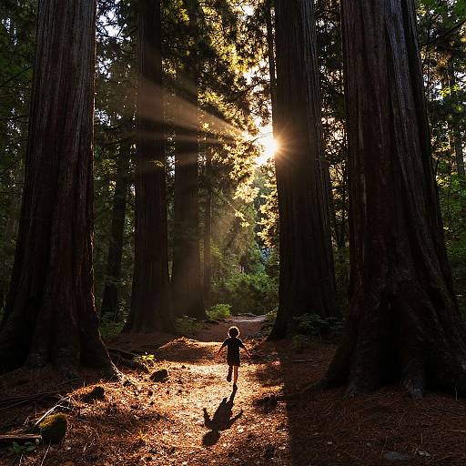 Golden Hour Redwood Path with Child