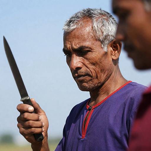 Focused Middle-Aged Man with Knife