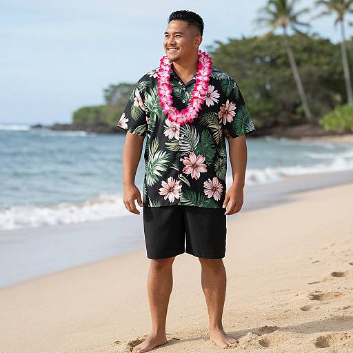 Man in Hawaiian Shirt on Beach