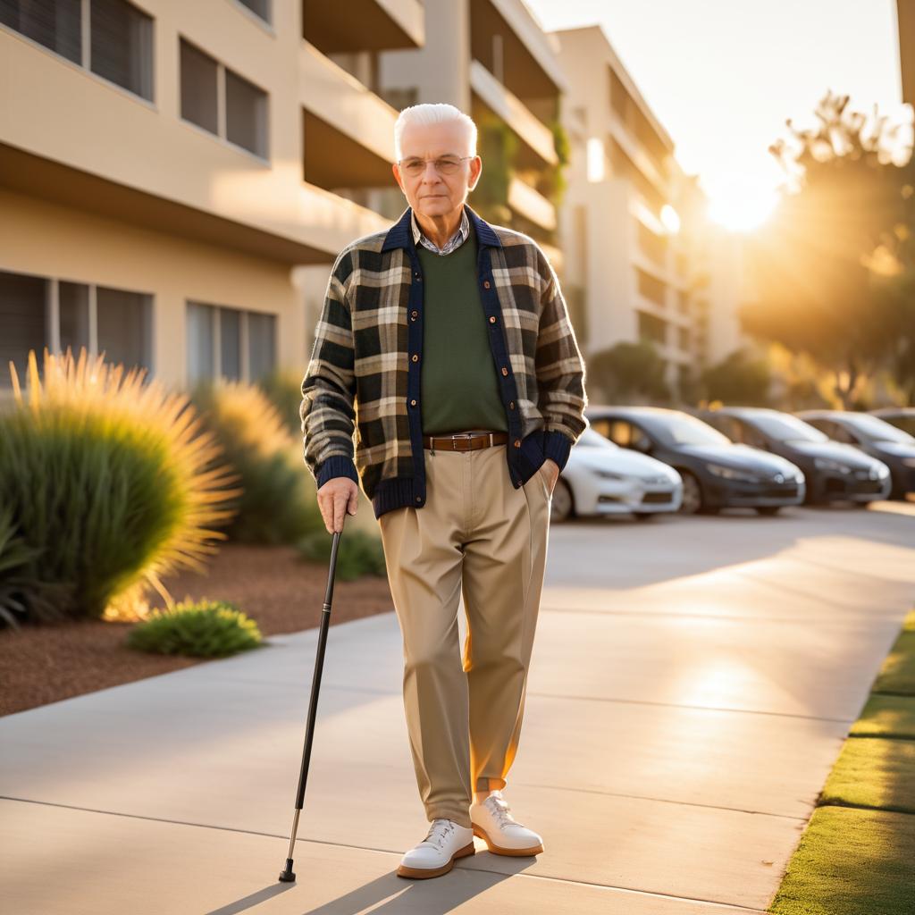 Elderly Man in Crew Cut at Sunset