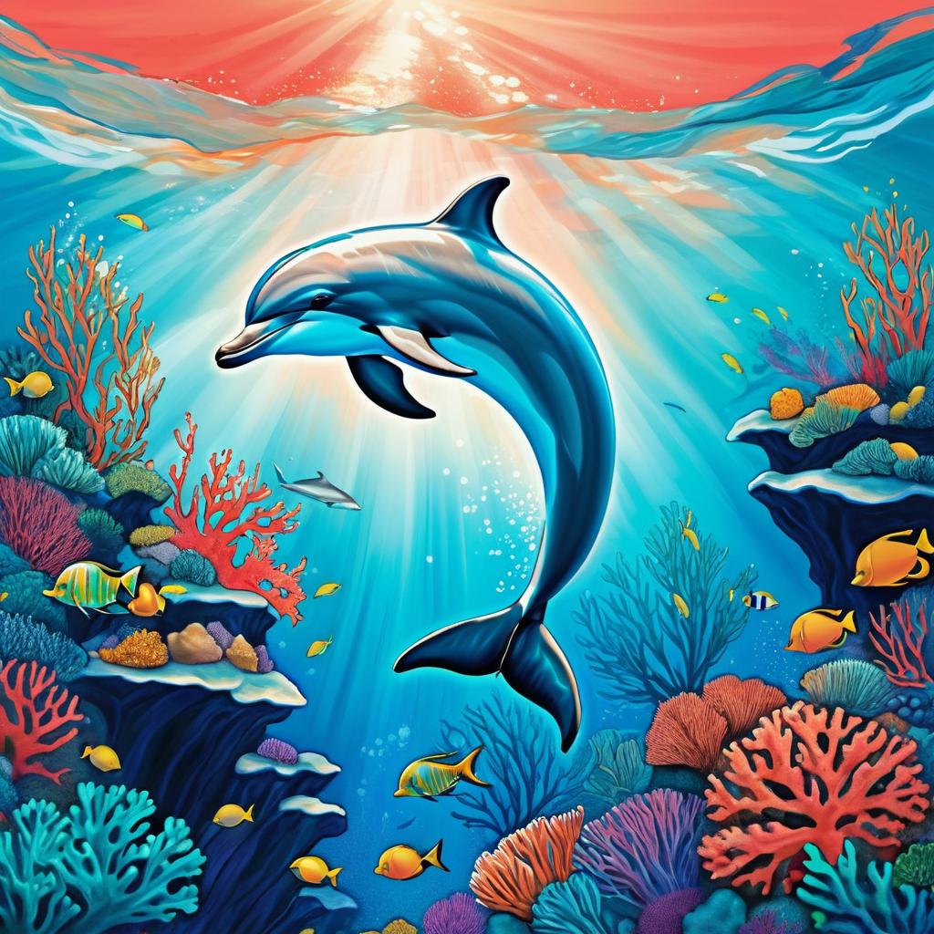 Vibrant Dolphin Among Coral Reef