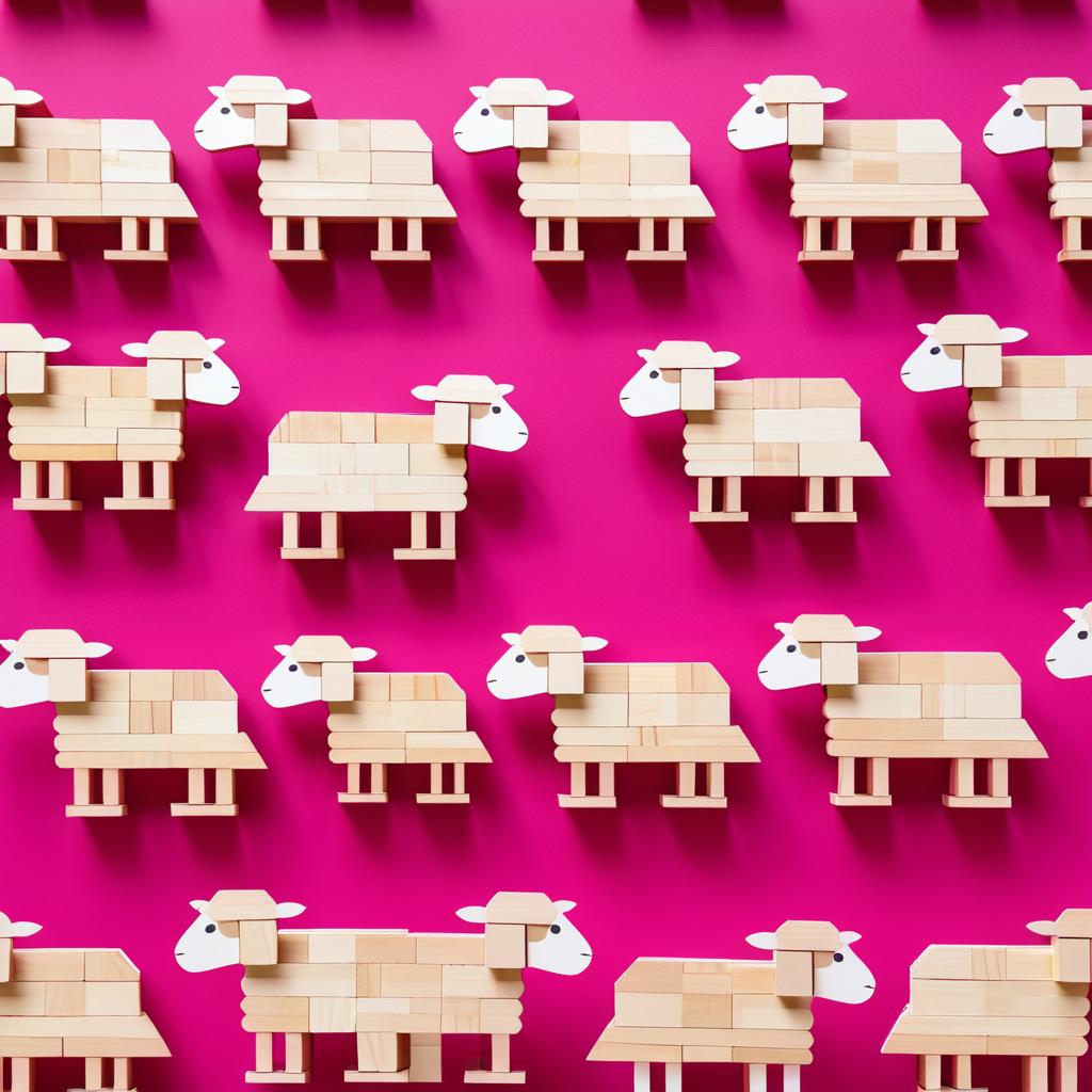 Wooden Block Sheep on Raspberry Background