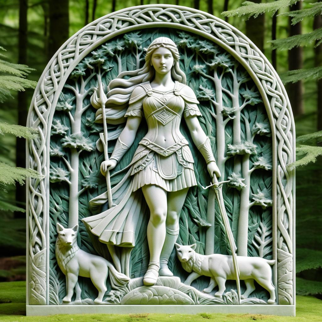 Celtic Huntress Relief in Forest Clearing