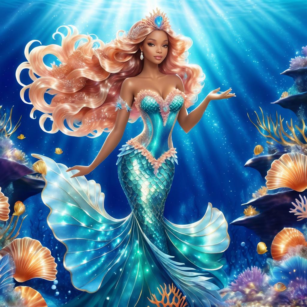 Elegant Mermaid Princess in Coral Reef