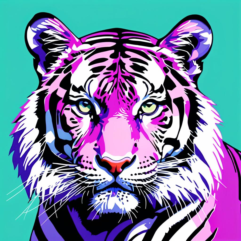 Pop Art Tiger in Pastel Purple Style