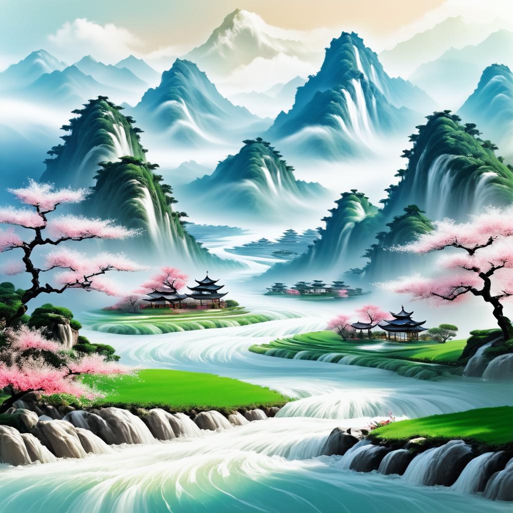 Cherry Blossom Mountains in Photorealism