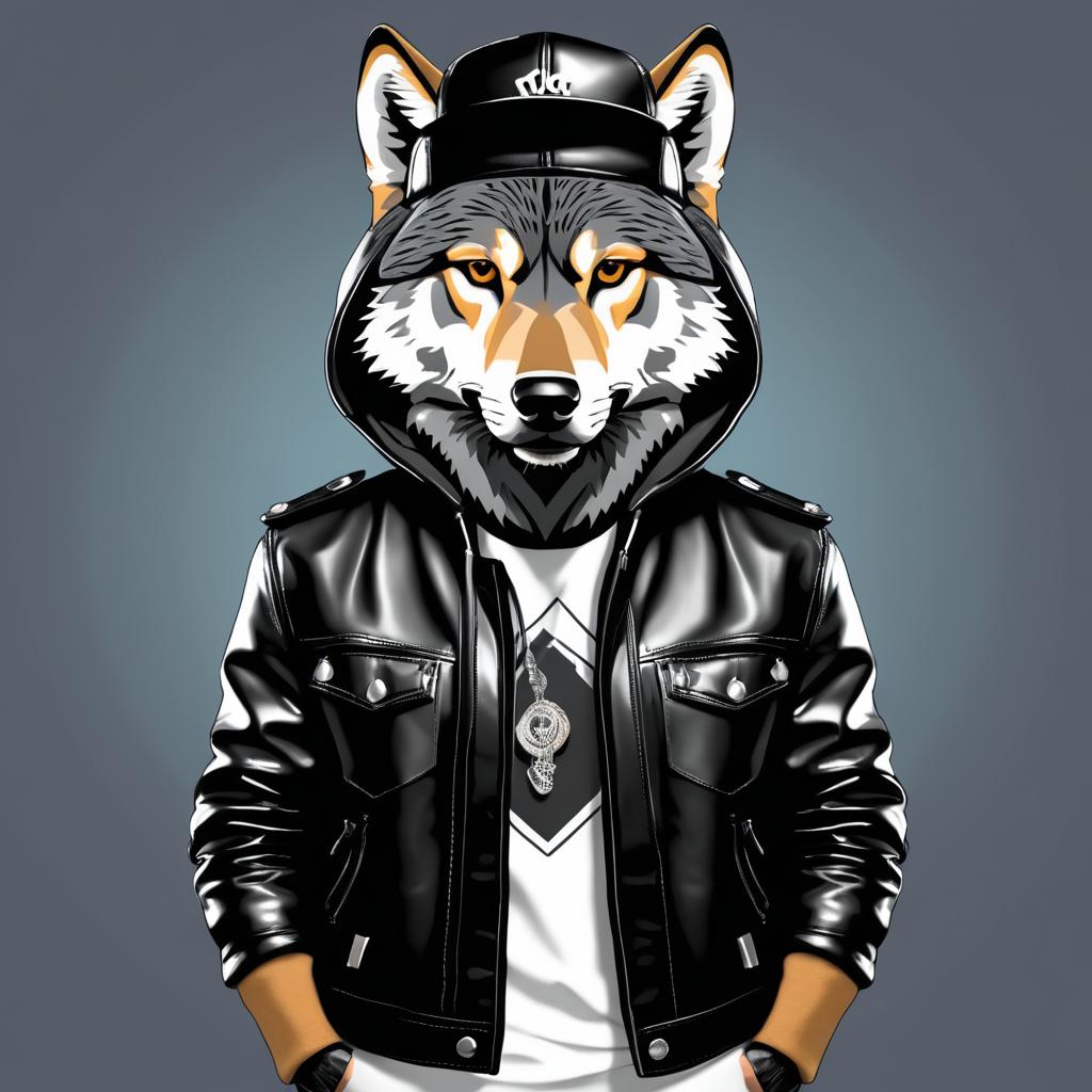 Rapper Wolf in Leather Jacket and Beanie