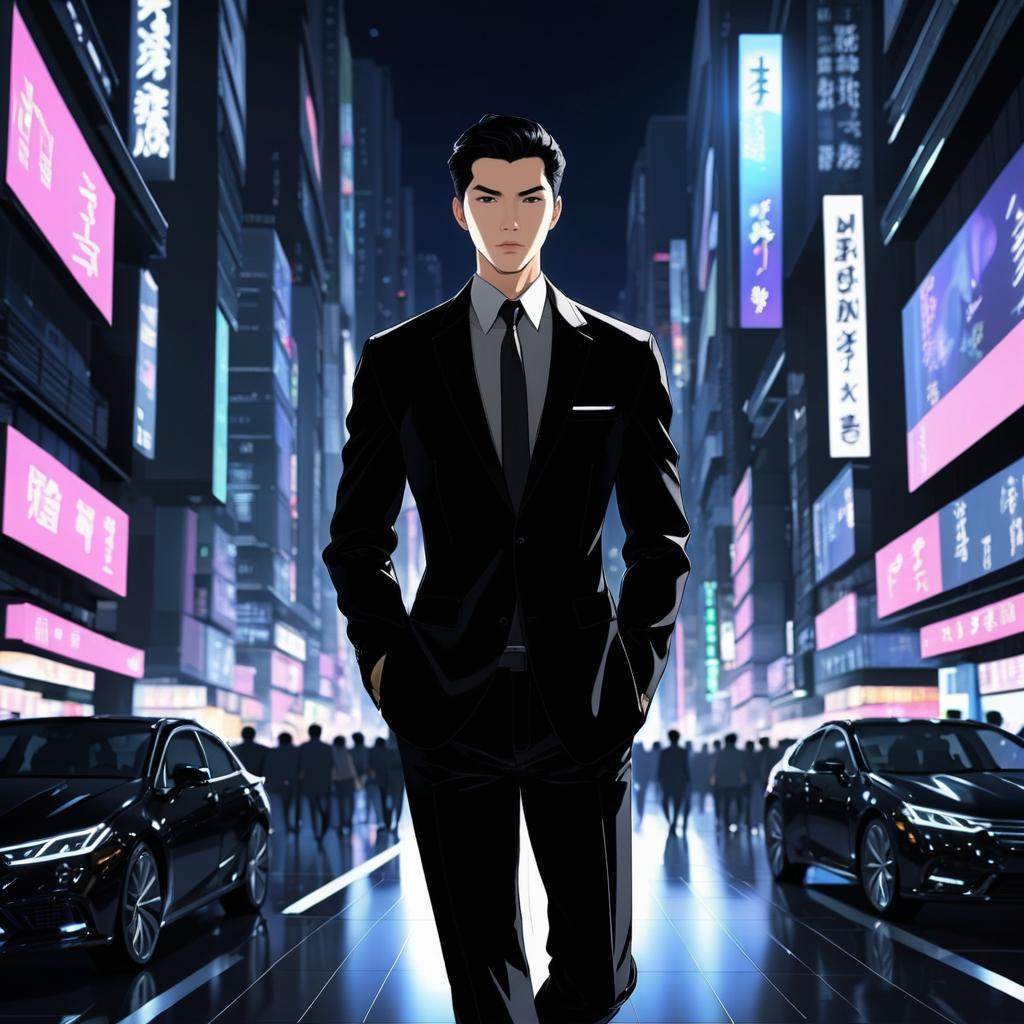 Elegant Nighttime Cityscape Character Art