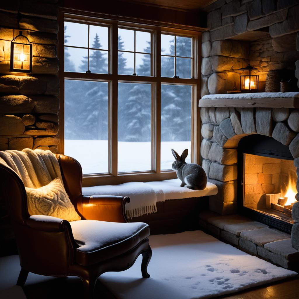 Cozy Winter Retreat with Peaceful Rabbit