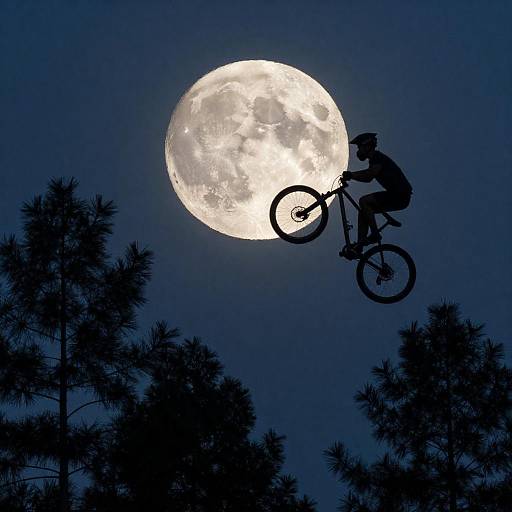 Bicycle Rider Stunt Against Full Moon