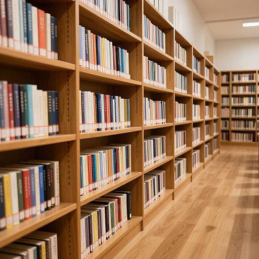 Serene Library Corridor with Wooden Shelves