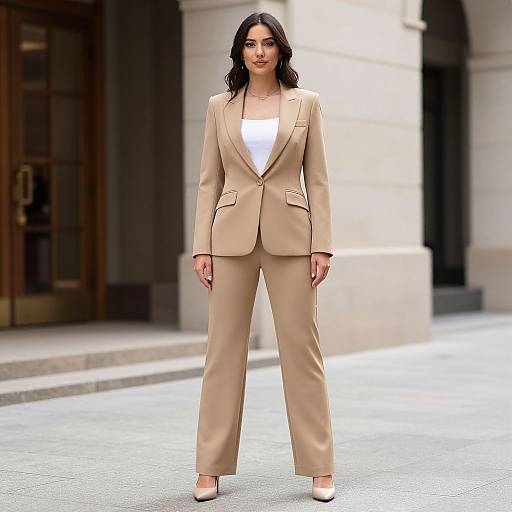 Woman in Formal Tan Pant Suit