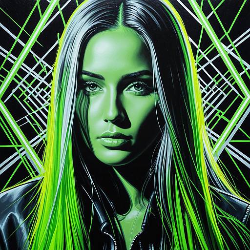Neon Green Hair Post-Impressionist Portrait