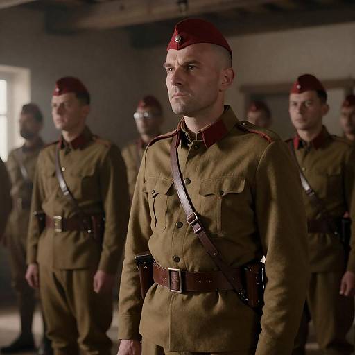 Soldiers in Rustic Dimly Lit Room