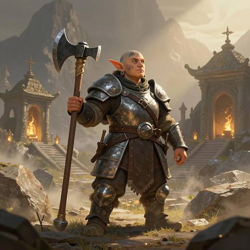 Heroic Female Dwarf Mercenary in Shrine