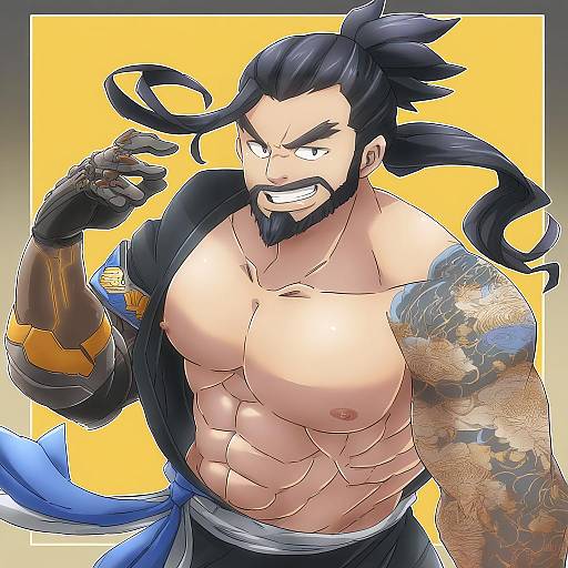 Illustration of Hanzo (overwatch), overwatch in the style of Aono3