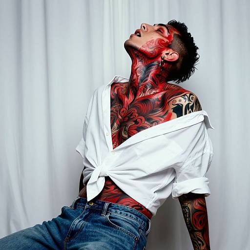 Vibrant Tattooed Person in White Shirt