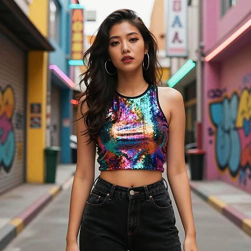 Confident Woman in Urban Alleyway