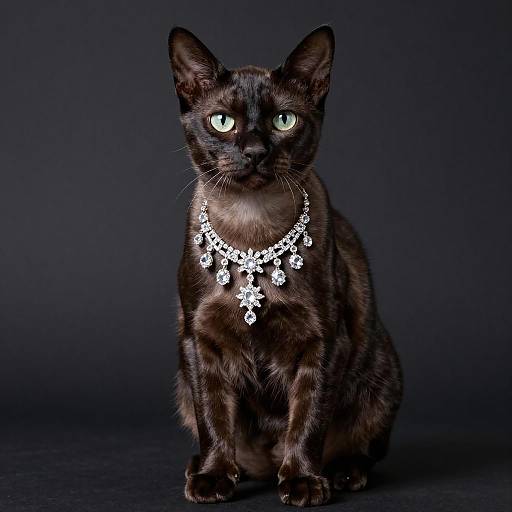 Elegant Pixie-Bob Cat in Diamond Necklace