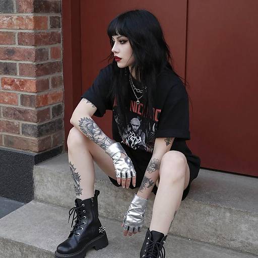 Edgy Woman on Red Wall Steps