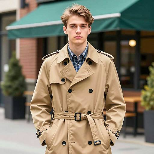 Young Man in Tan Trench Coat Urban Portrait