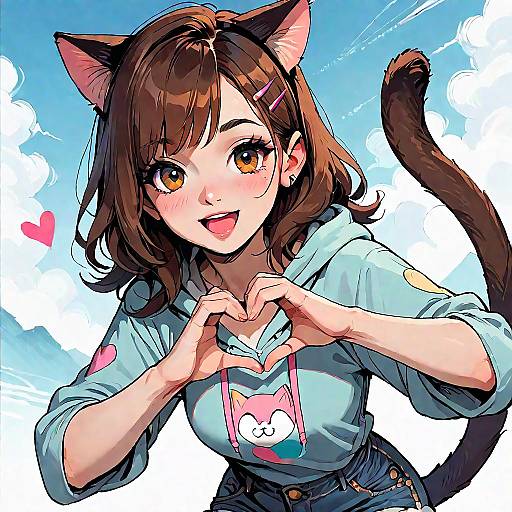 Cute Anime Girl with Cat Ears Outdoors